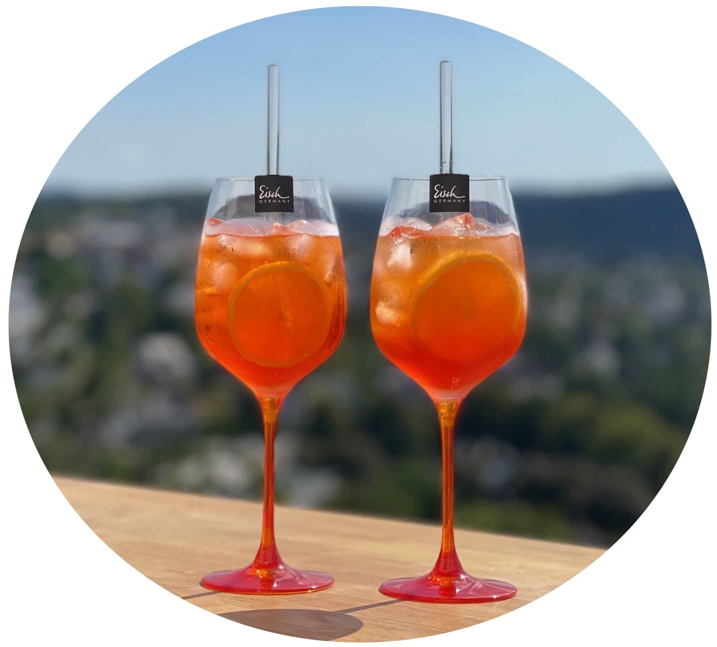 Topkapi elite 9-tlg Aperol Spritz Glas Betty I 2 Stück Aperol Spritzgläser XXL Größe + 7-tg Glashalm Set I Handbemalter Stiel I Spülmaschinenfest I Made in Germany
