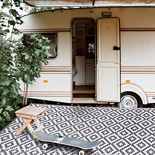 GENIMO Reversible Outdoor Rug for Patio Clearance,6'x9' Waterproof Plastic Mat,Patio,Camping,Rv,Deck,Porch,Camper,Balcony,Gray & White - Image 4