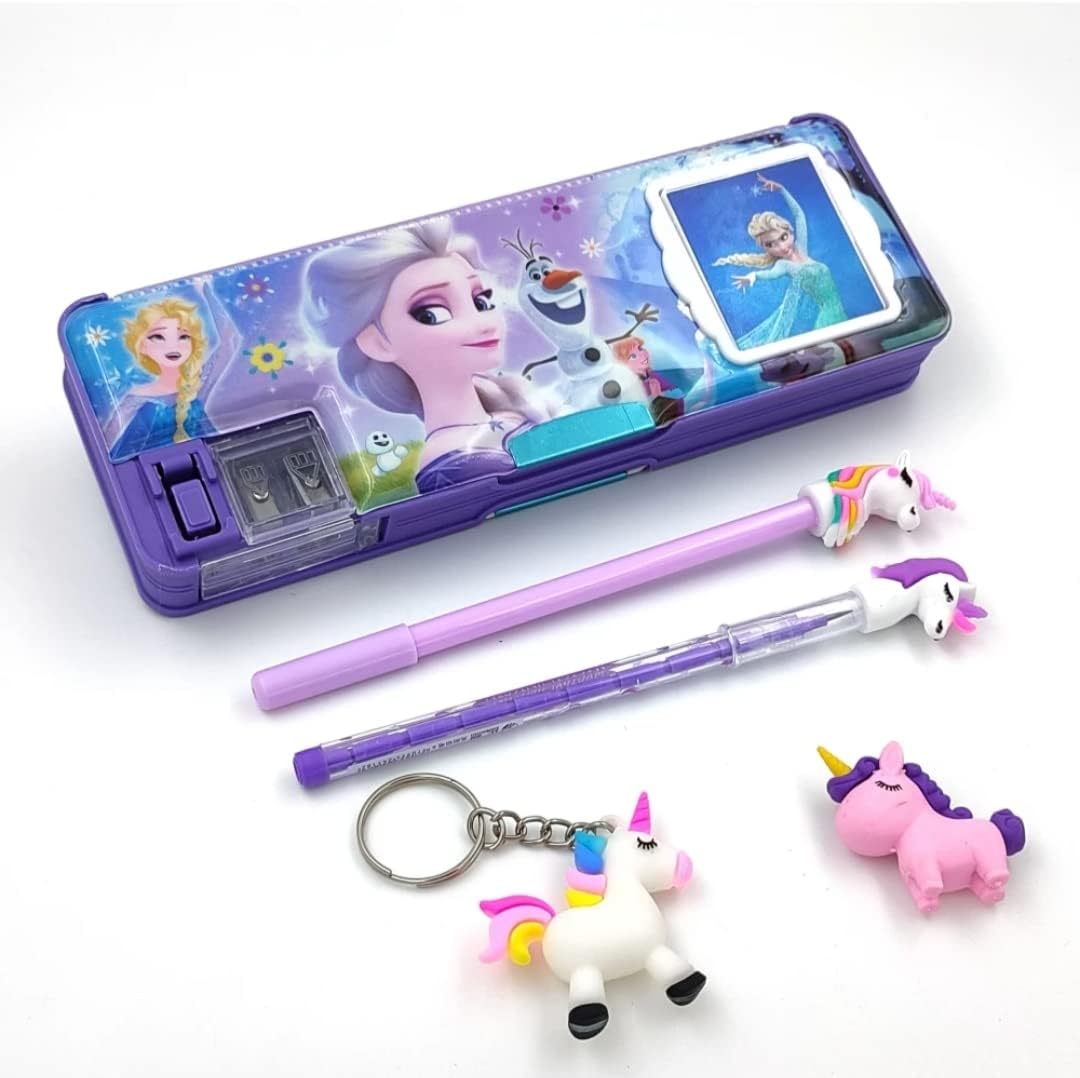 LANELLIE Combo (Pack Of 5 Items) 1 Dual Side Magnetic Frozen Pencil Box With Dual Sharpener & Calculator,1 Unicorn Push Pencil,1 Unicorn Pen,1 Unicorn Key Chain,1 Eraser For Kids, Ink black (B0CQXQWSW7) Amazon Price History, Amazon Price Tracker