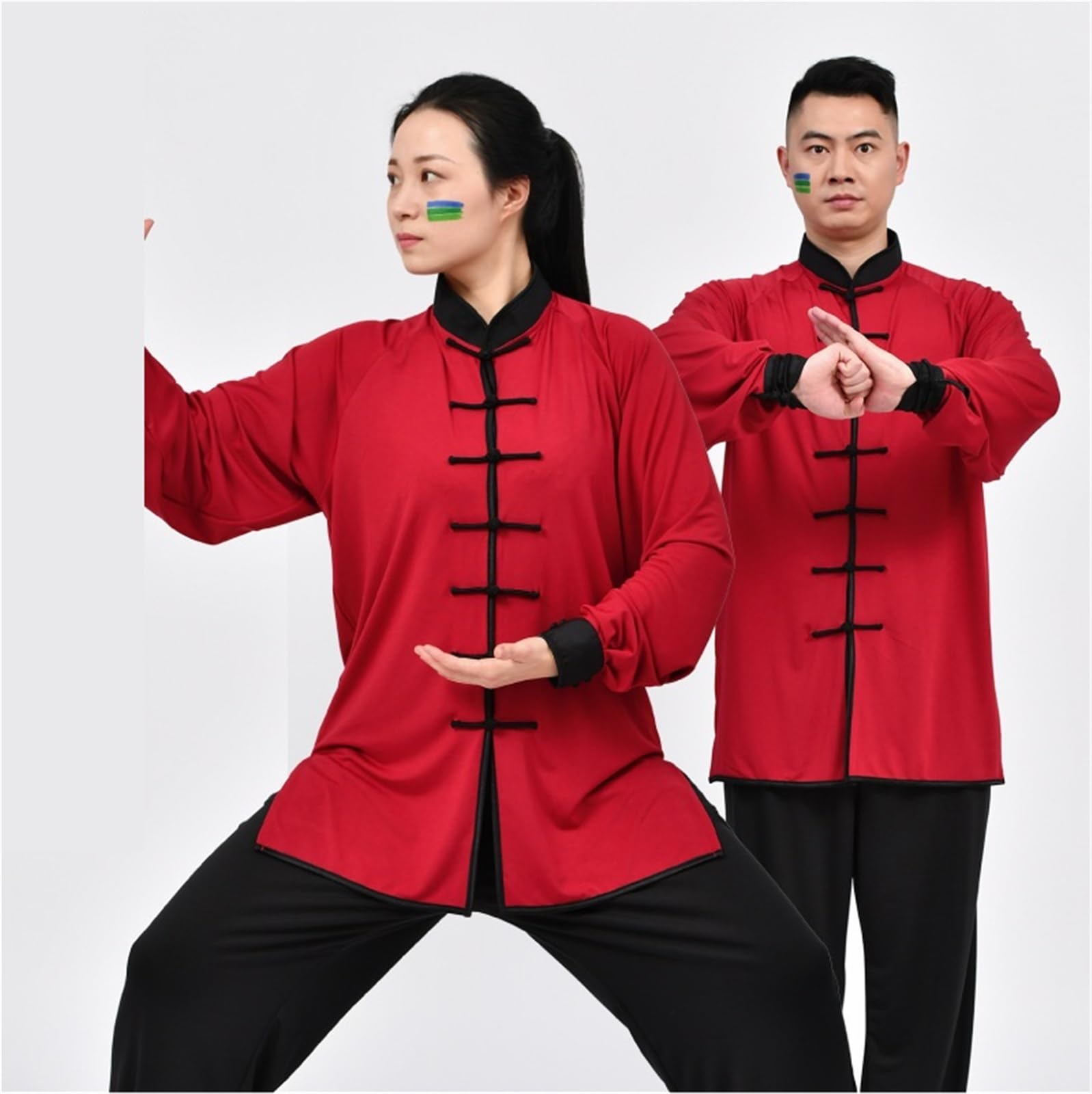 Traje Tradicional de Uniforme de Tai Chi Kung Fu, Ropa de Wushu, Traje de Ejercicio cómodo Unisex de Manga Larga/Corta Tai Chi Traje(Red Long 2,XL)