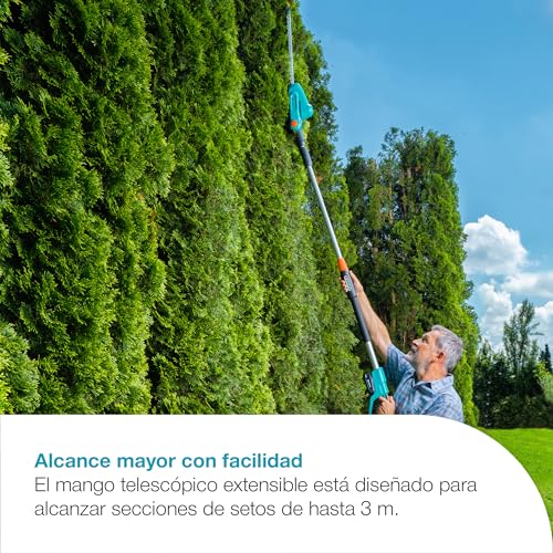 Cortasetos telescópico Gardena de batería para podar setos altos sin usar escalera 3