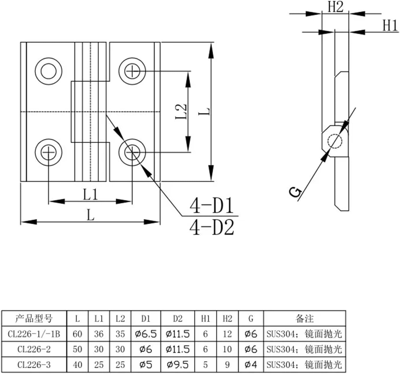 Heavy-Duty 304 Stainless Steel Hinge Industrial Cabinet Doors Thickened Heavy Equipment Cabinets 1Pcs(40x40x5mm)