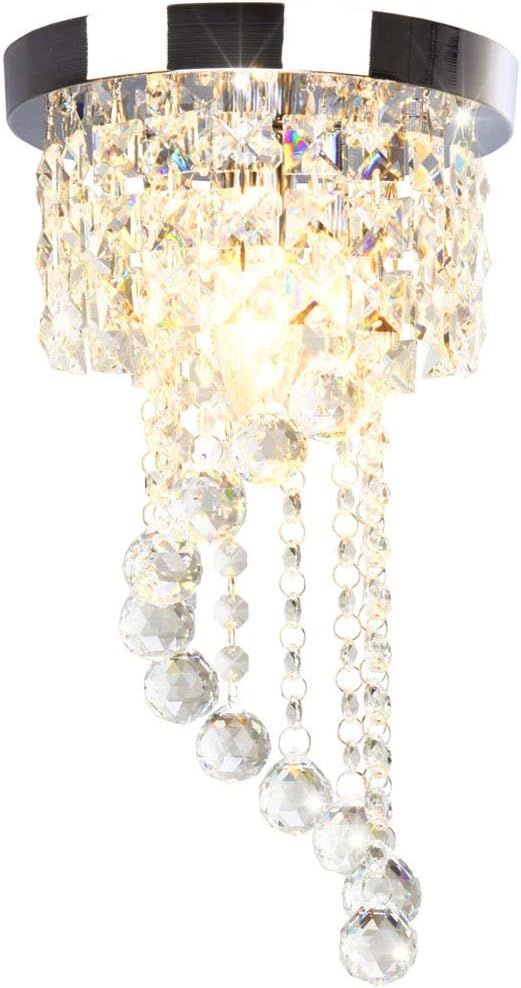 Surpars House Flush Mount 1-Light Crystal Chandelier Silver Pendant Light