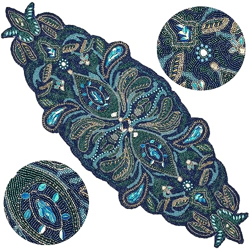 Handmade Beaded Table Runner, Beaded Runner For Table, Beaded Table Runner Christmas, Easter Beaded Table Runner, Beaded Christmas Table Runner, Home Decor Mat For Wedding - Blue/Teal/Silver #TOP10