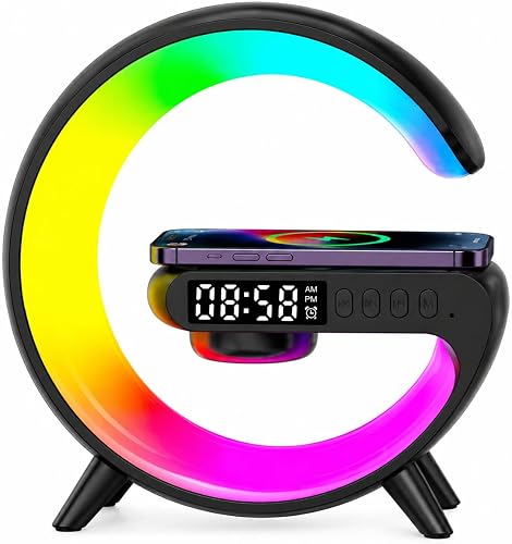 Smart RGB Light Sound Machine with Wireless Charger & Alarm Clock Black