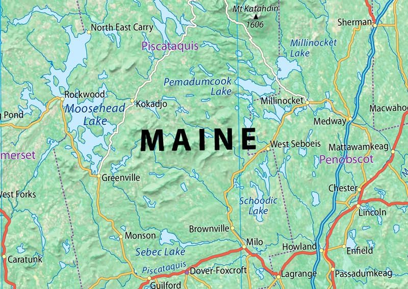 Miniatura 2 de Mapa de póster físico de Maine - 23.3 x 16.5 pulgadas - Papel laminado