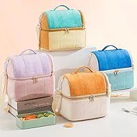Vista 5 de Bolsa de almuerzo para mujer, bolsa de almuerzo aislada con lonchera de doble cubierta con correa ajustable para el hombro, a prueba de fugas