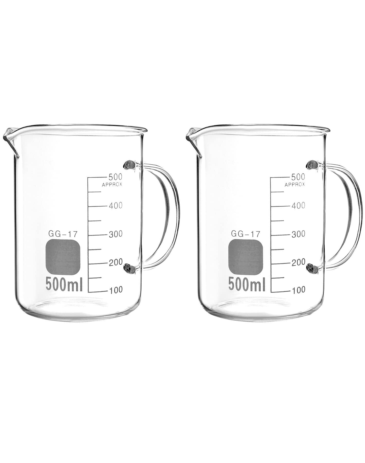 500ml Becherglas mit Griff aus Borosilikatglas – Messbecher für Labor, Küche und Zuhause(2 pcs)