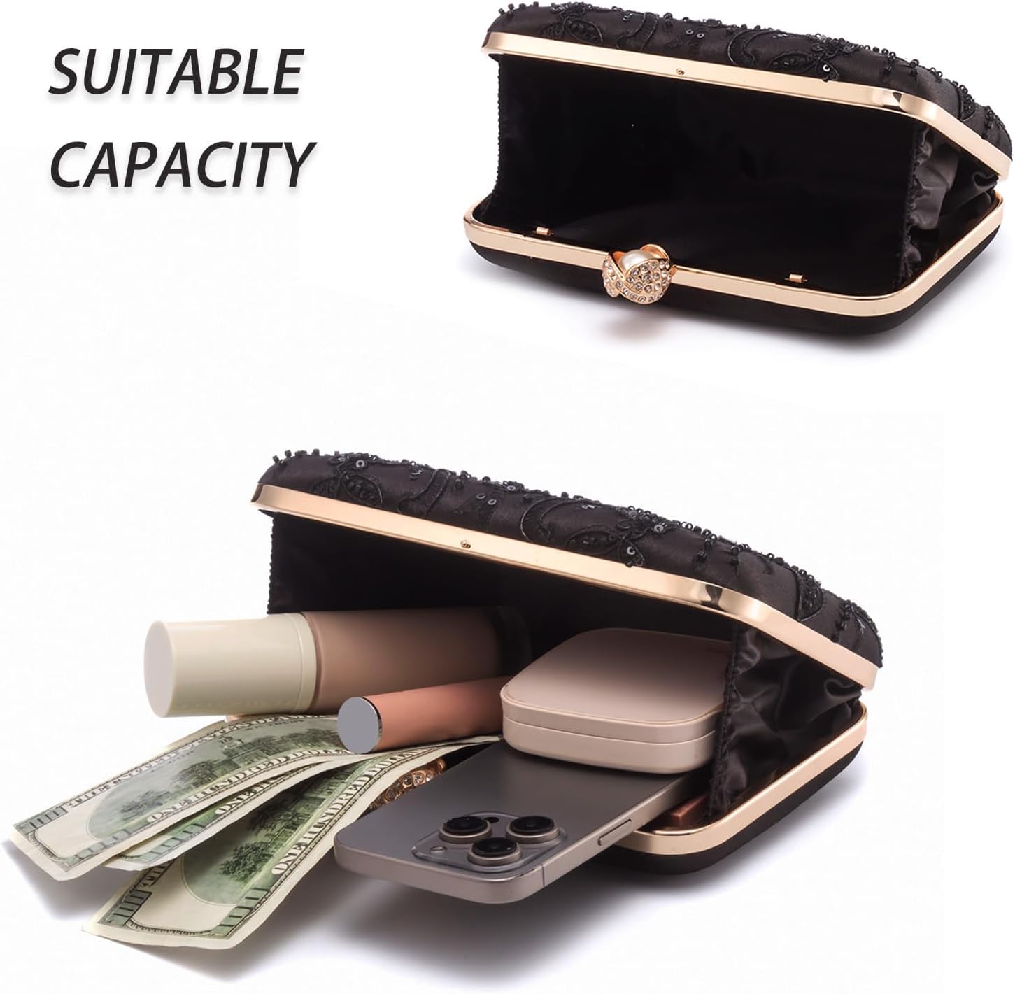 YYW Clutch Purses for Women Evening Bag Sequins Beaded Party Handbag Wedding Purse - Image 5