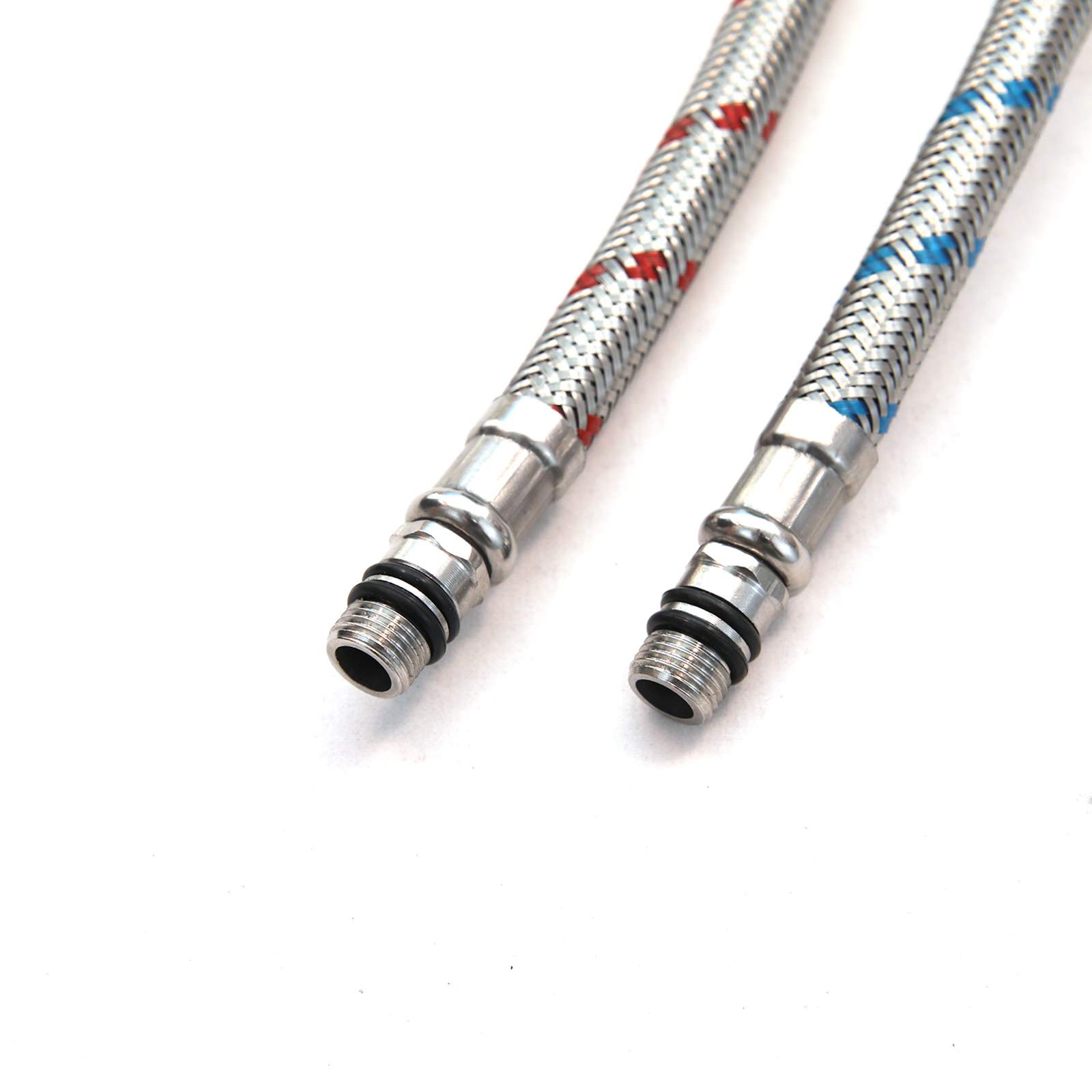 BWE 100 cm Long Faucet Connector Braided Stainless Steel Supply Hose 3/8-Inch Female Compression Thread x M10 Male Connector, x 2 Pcs (1 Pair)