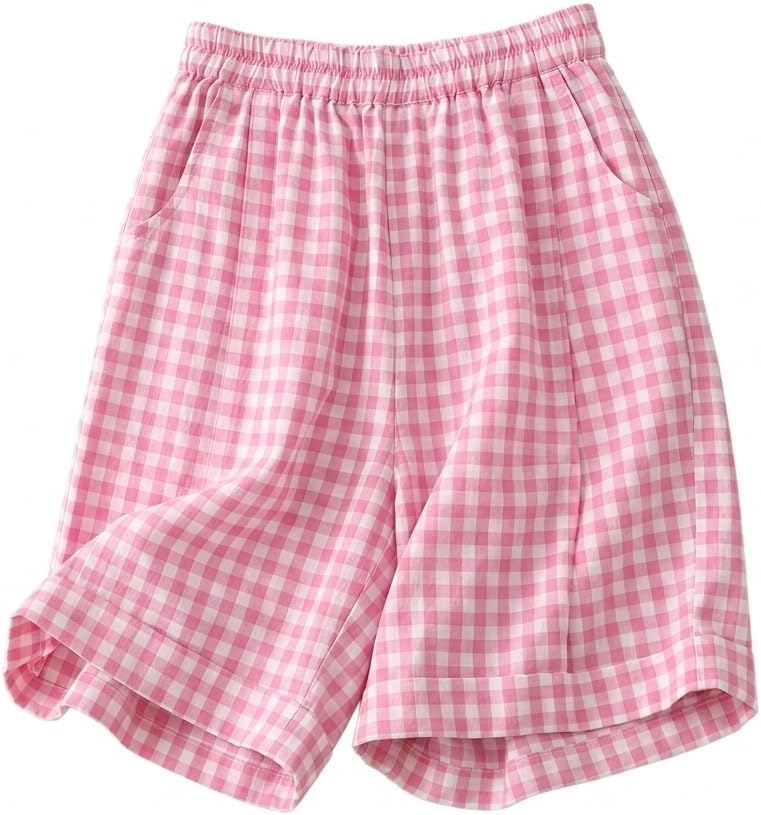 Kinghua Linen Shorts for Women Spring Summer Casual Elastic High Waisted Pleated Bermuda Dressy Wide Leg Shorts with Pockets