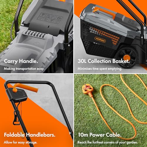 VonHaus Electric Lawnmower 1200W Grass Box
