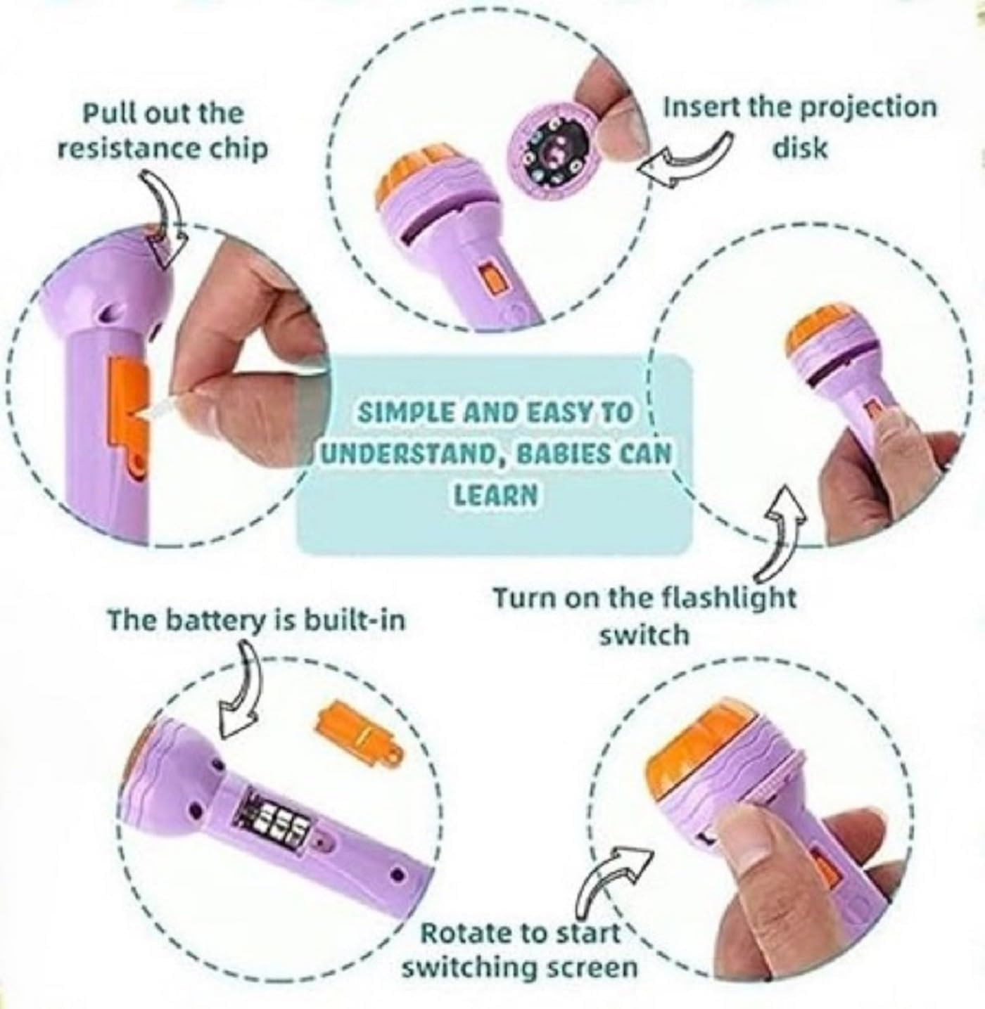 Braintastic Projector Flashlight with 24 Different Images and 3 Projection Disc Flashlight, Bedtime Educational Fun Light Before Sleep for Kids, (PO12) 3