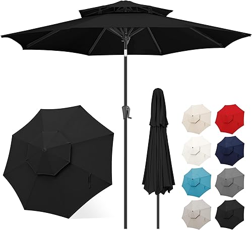 Miniatura 19 de FLAME&SHADE Sombrilla de Patio de 9 pies - Sombrilla para Exteriores de 2 Niveles con Botón de Inclinación y Manivela para Protección UV, Sombrilla