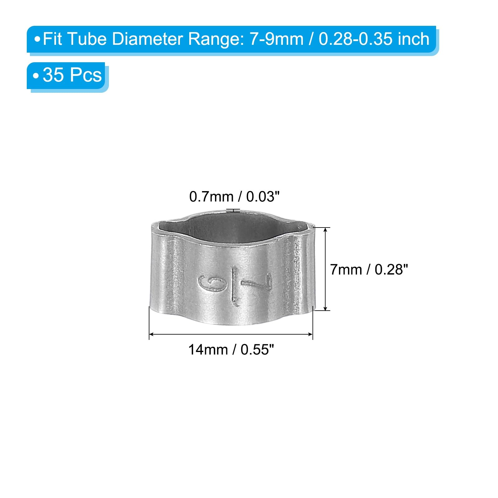 PATIKIL 35 Pack 7-9mm Double Ear Hose Clamp, 304 Stainless Steel O Clip Crimp Rings for Fuel Petrol Pipe Tube Fitting Connections, Silver Tone - Image 2