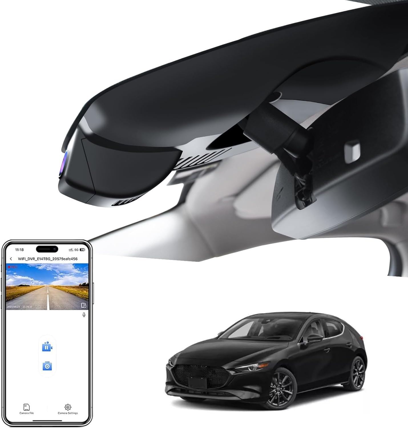 4K Dash Cam Custom fit for Mazda 3 2019 2020 2021 2022 2023(Model A), UHD 2160P Video, Free App & WiFi, 64GB Card