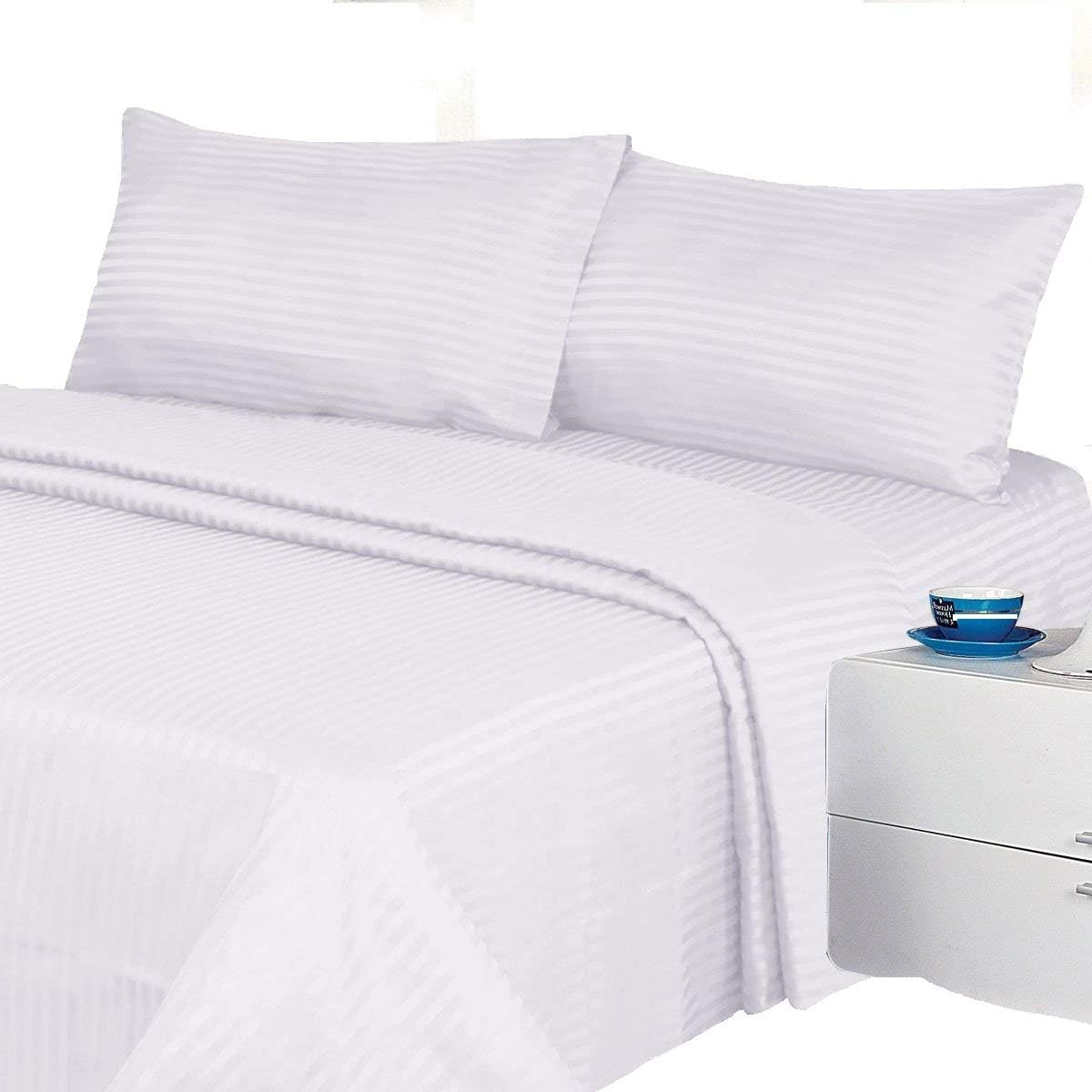 1200 Thread Count Four (4) Piece King Size White Stripe Bed