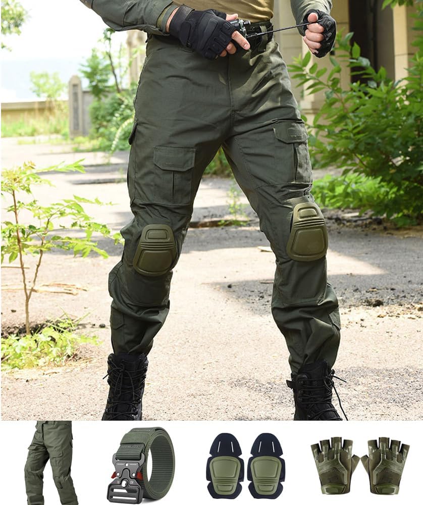 Tactical Pants,Combat Pants with Knee Pads Belt Gloves,Camo Pants for Men, Men's Military Airsoft Clothes Gear - Image 2