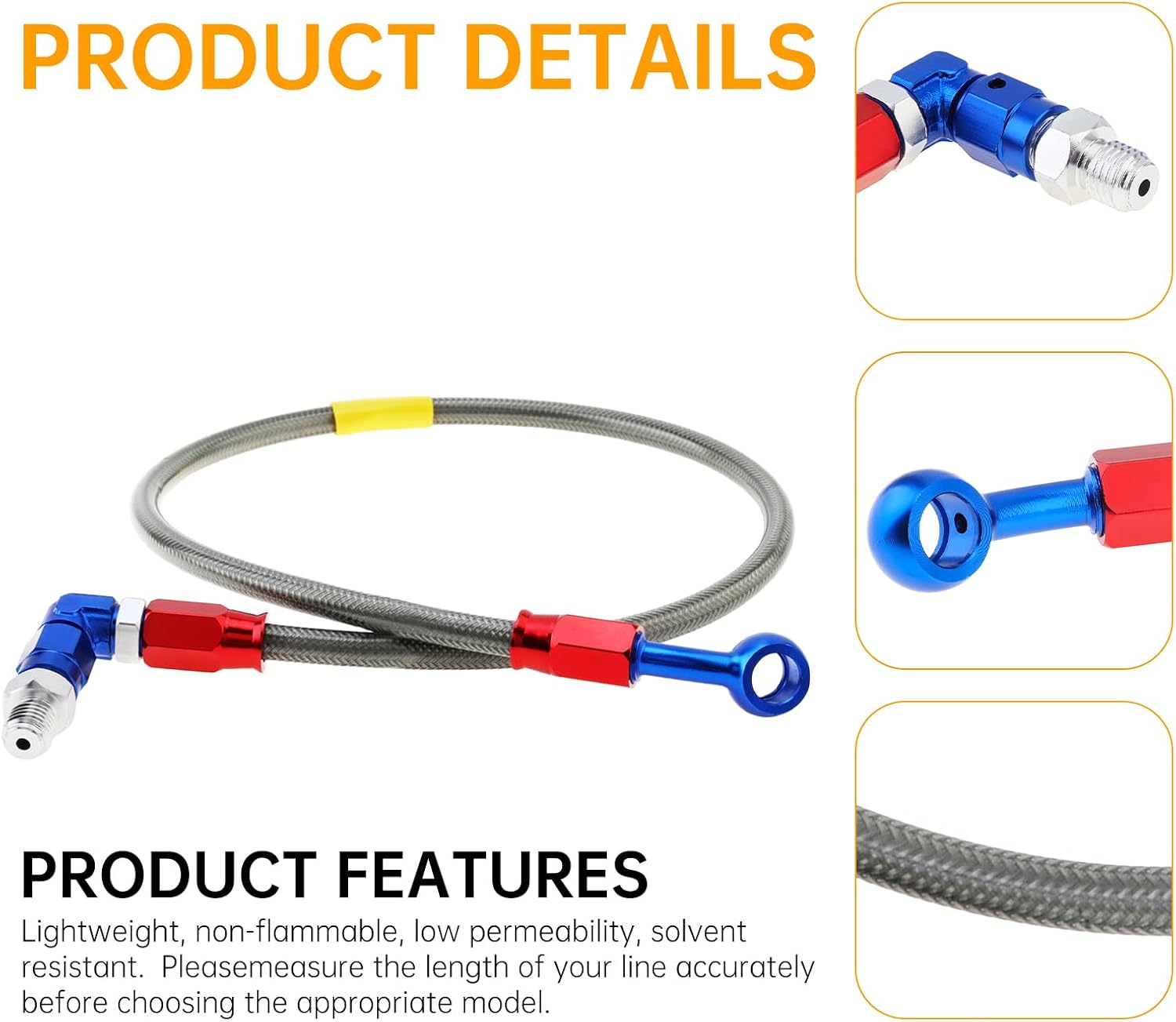 Windance 60cm / 24inch 28 Degree Banjo 90 Degree Joint M10 Brake Line for Motorcycle Scooter ATV Dirt Pit Bike, Stainless Steel Braided Hydraulic Brake Oil Hose (Gray)