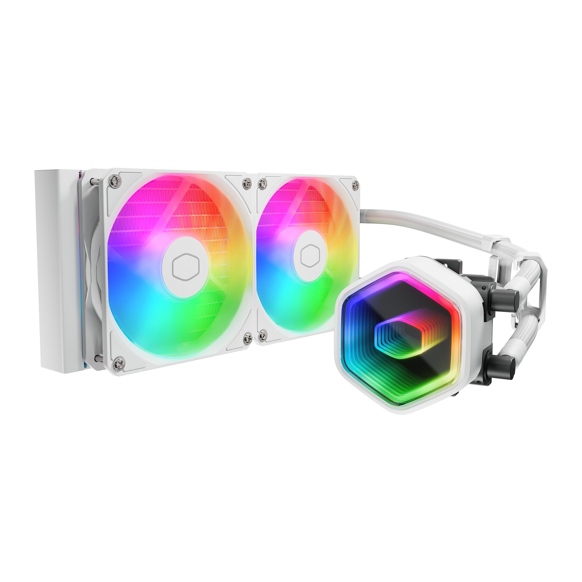 Cooler Master 240 Core II White CPU Liquid Cooler, Dual Chamber Pump, Customizable aRGB Lighting, Maintenance-Free, Quiet Operation, Easy Install, AMD Ryzen 9 AM5|4, Intel Ultra i7 LGA 1851|1700