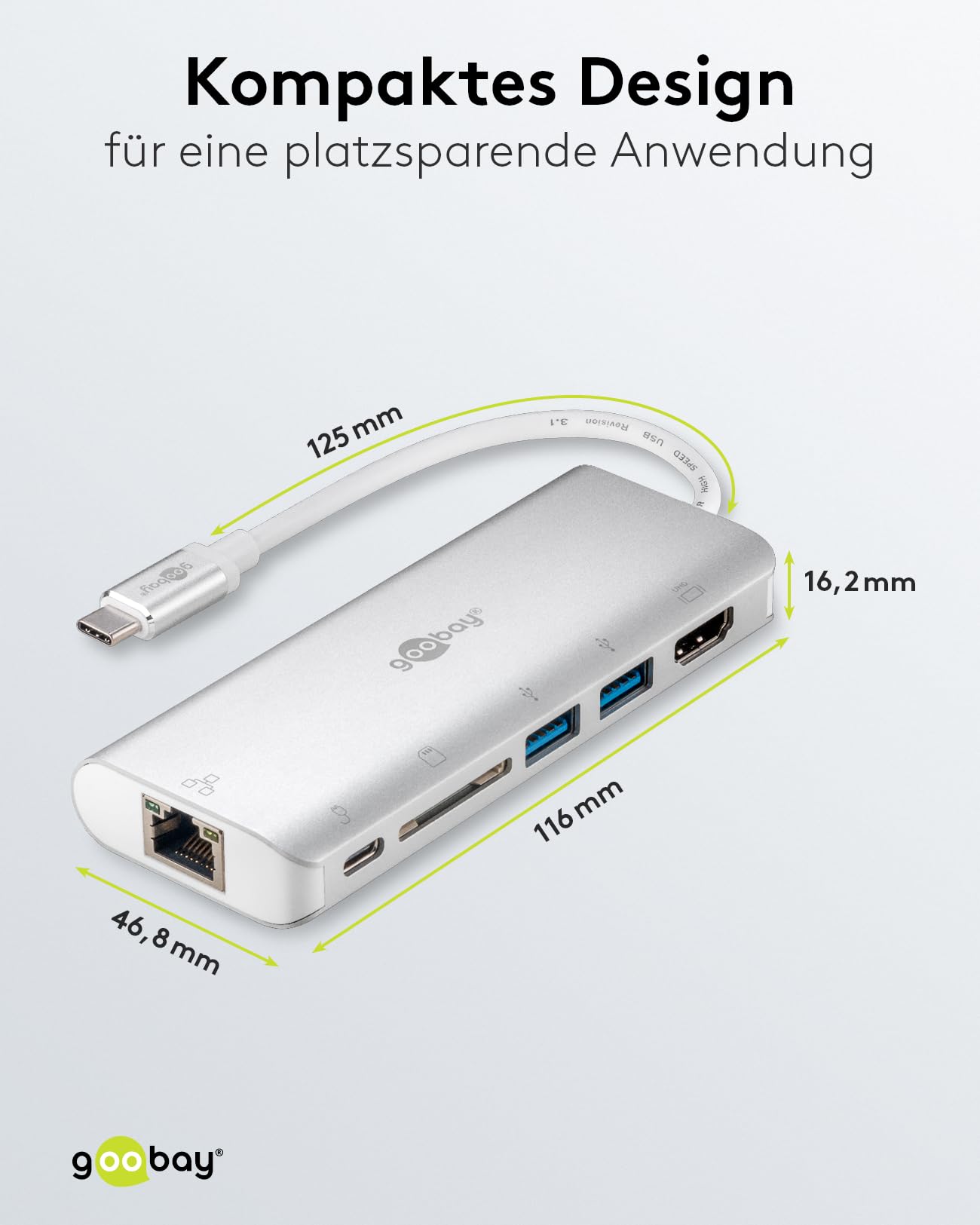 Goobay 76788 6 in 1 Hub USB-C riflette i segnali da USB c a HDMI e dispositivi USB / adatto per laptop, tablet, notebook, monitor, tv, tastiera e per Apple Mac Book e MacBook Pro / argento