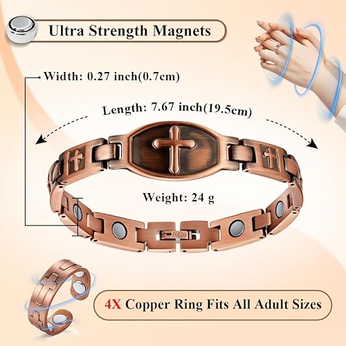 Vista 61 de Vicmag Pulsera de cobre para mujer, pulseras magnéticas ultra resistentes con imanes eficaces, 99.9% de cobre puro, joyería de regalo con Love