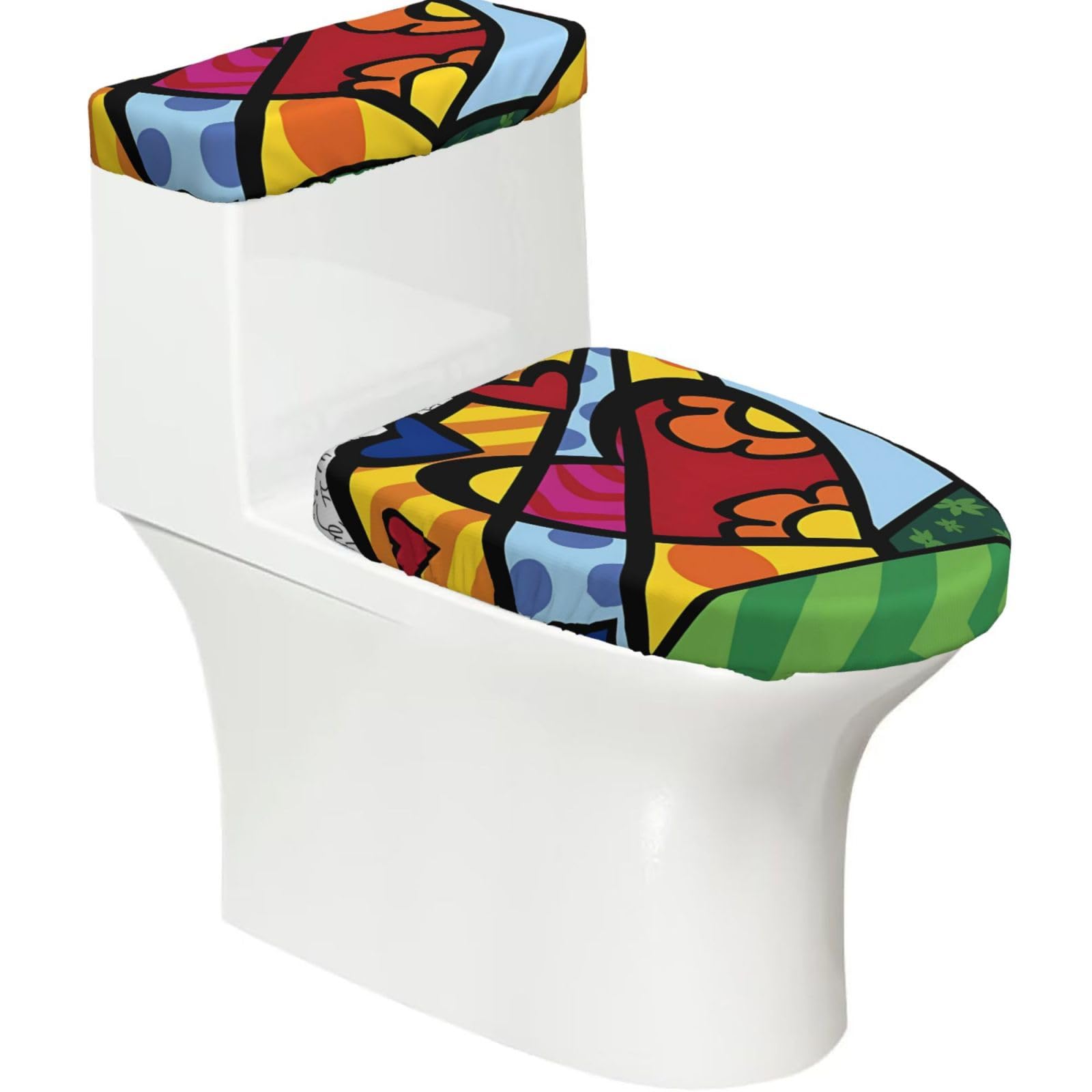 Mrowyc Black Colorful Heart Printed Toilet Seat Set - Set Of 2 - Universal Toilet Seat Cover - Housewarming Birthday Christmas Gift