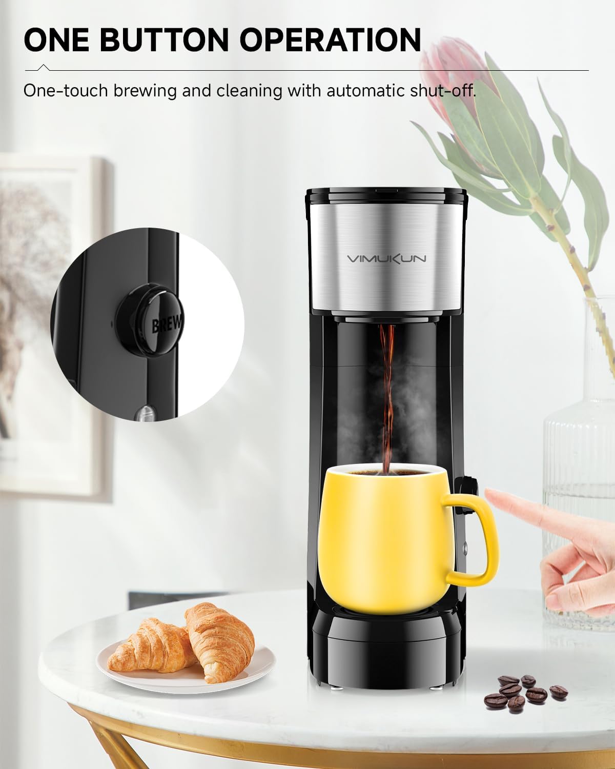 One-button operation of Vimukun KCM010A coffee brewer