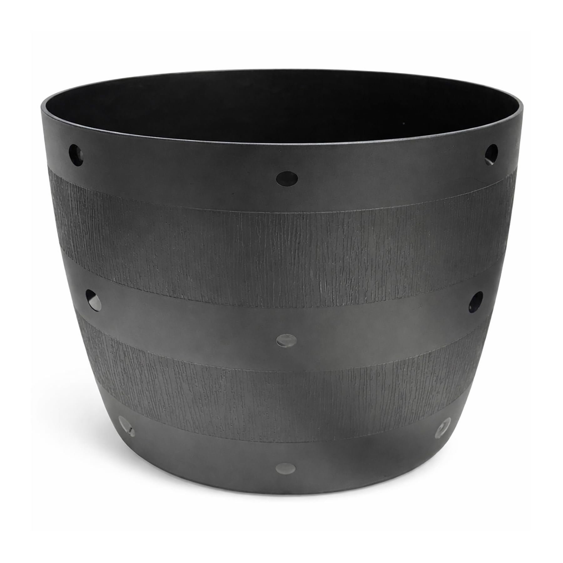 simpa Flexi Style Black Half Barrel Planter - 29cm (H) x 34cm (Dia) - Single Planter - Suitable for Indoor or Outdoor Use