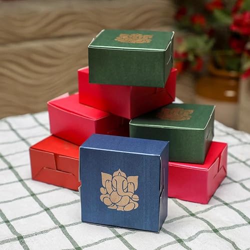 Miniatura 10 de Om - Cajas de papel coloridas impresas para dulces indios, galletas, golosinas, mithai, dulces, cajas de regalo hechas a mano, caja de Mithai a