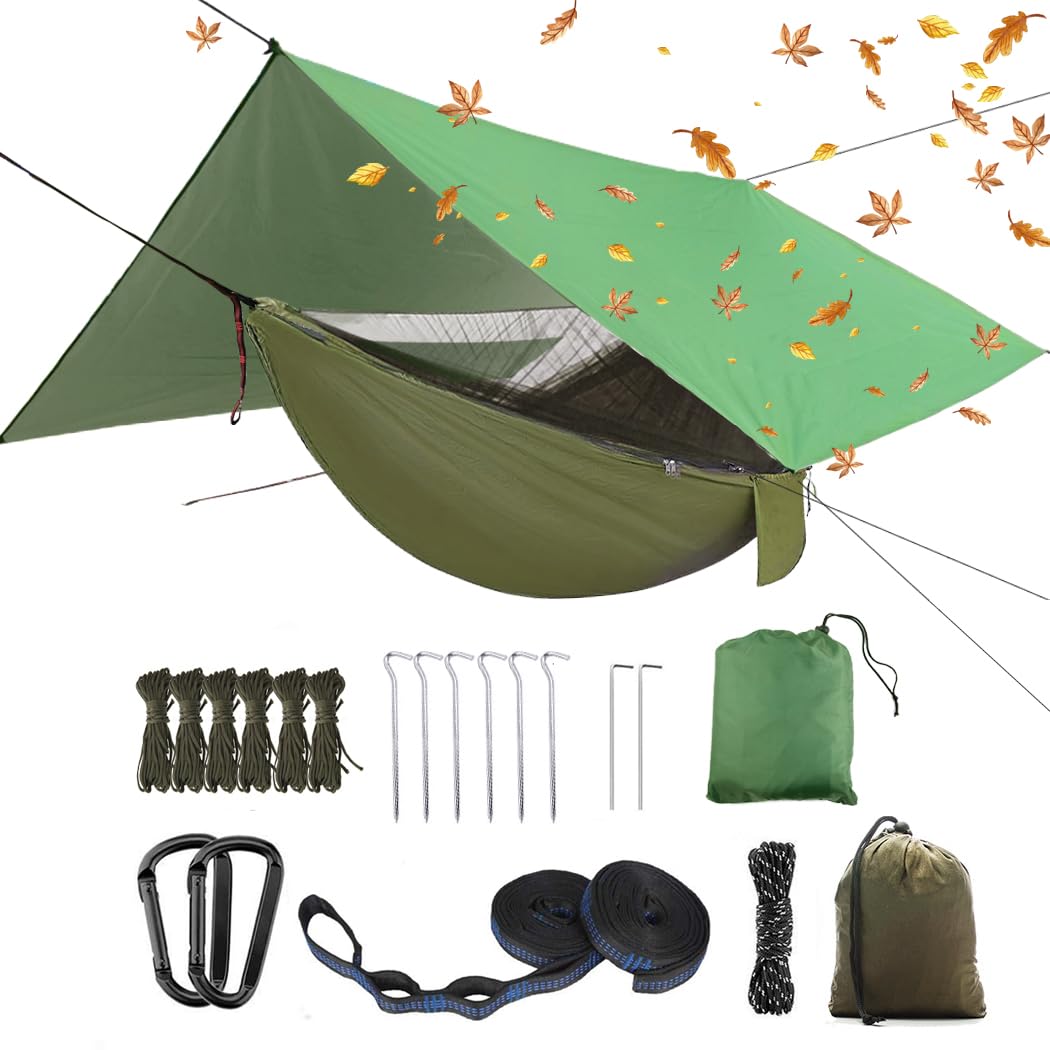 Hamac de Camping Portable, hamac Double Simple, moustiquaire, moustiquaire, Tente d’ombrage de Pluie, lit Suspendu en Tissu de Parachute Haute résistance. Convient pour l’extérieur