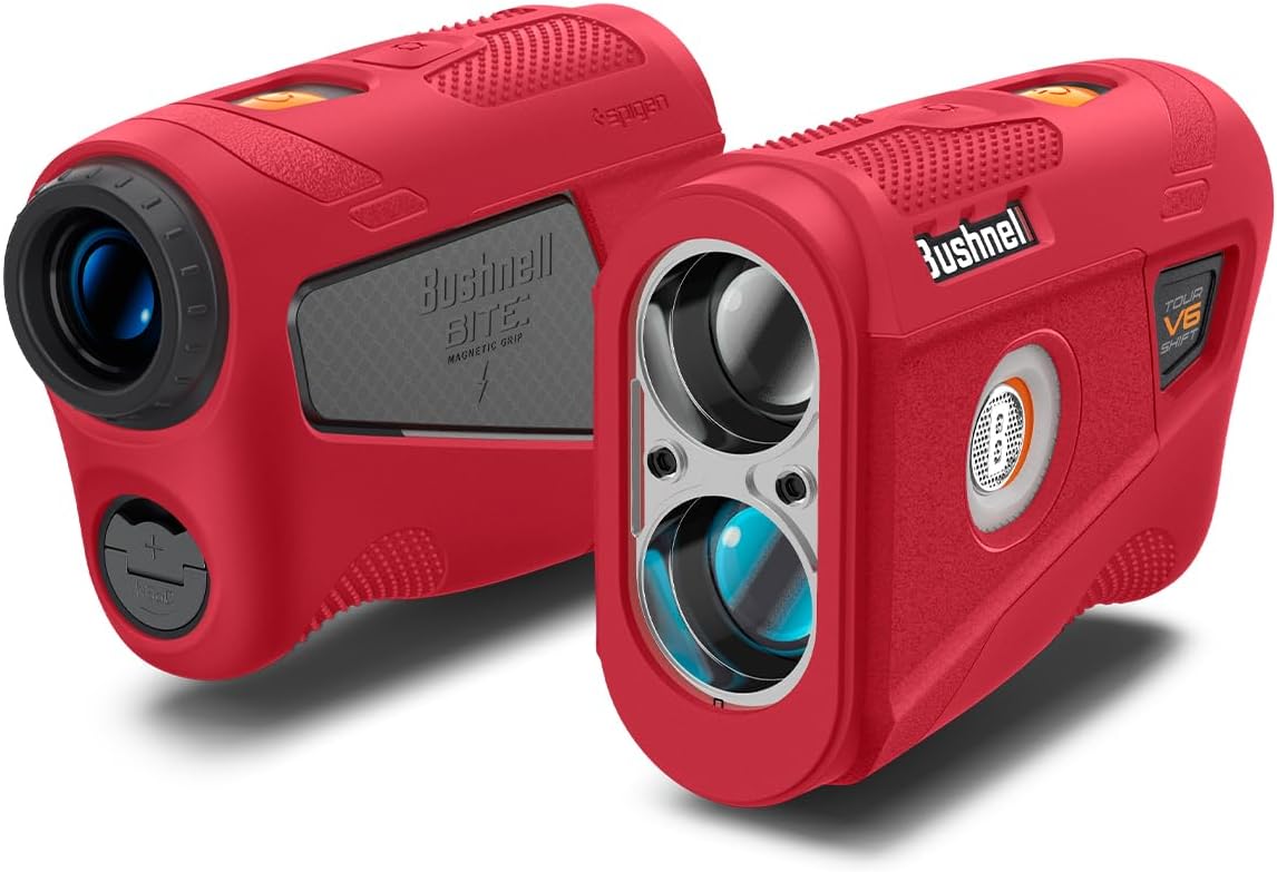 Spigen Golf Silicone Fit Rangefinder Case Designed for Bushnell Rangefinder Tour V6 Shift Protective Cover Carrying Case Golf Rangefinder Accessories - Red