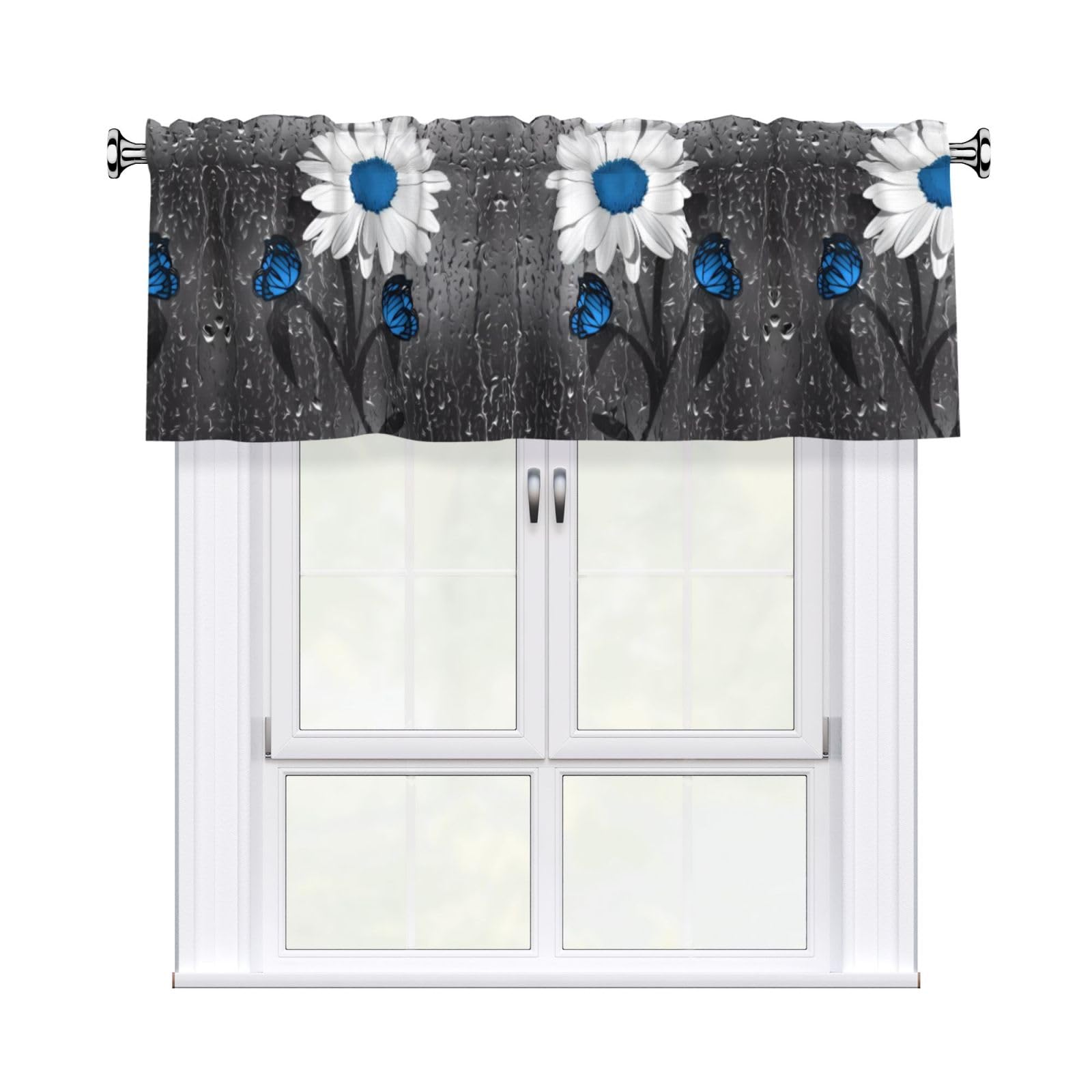 WHJSSF White Blue Daisy Prints Housewarming Gift – Peach Skin Window Valance 54x18 for a Cozy Kitchen Refresh
