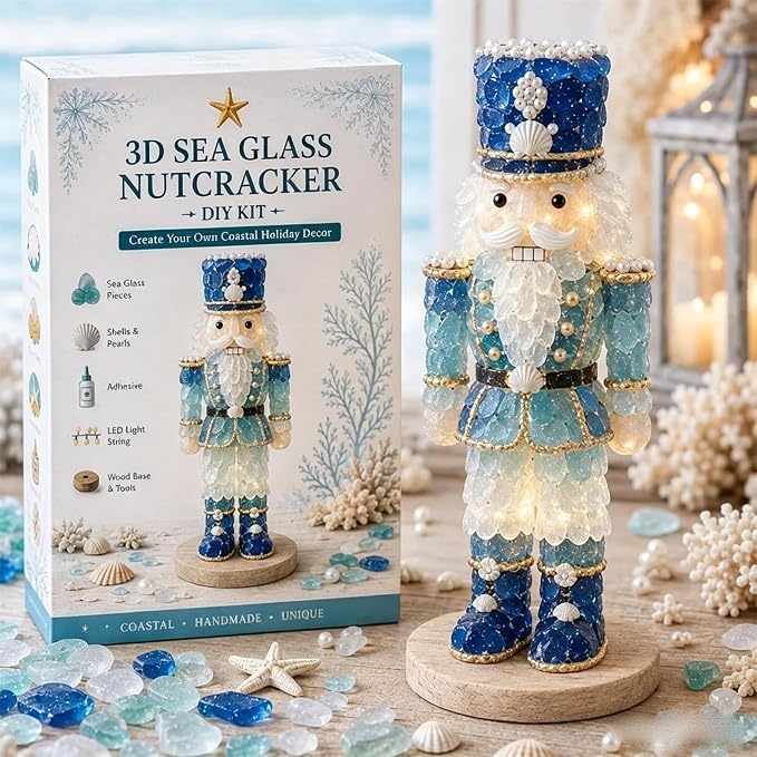 Sea Glass Christmas Tree 3D Glowing Handmade Art Set, The Nutcracker