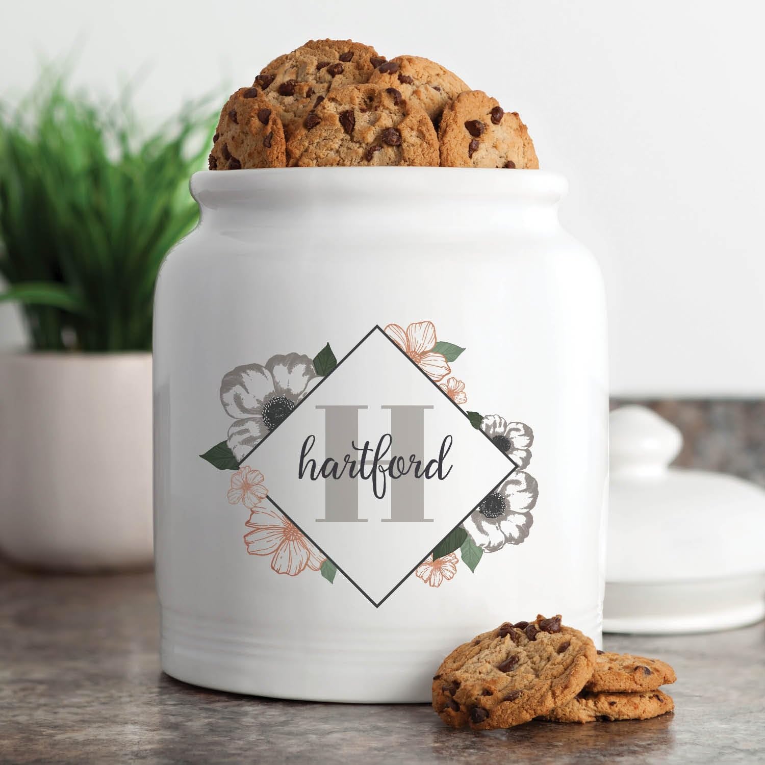 Floral Name & Initial Cookie Jar – Personalized Ceramic Kitchen Storage Gift