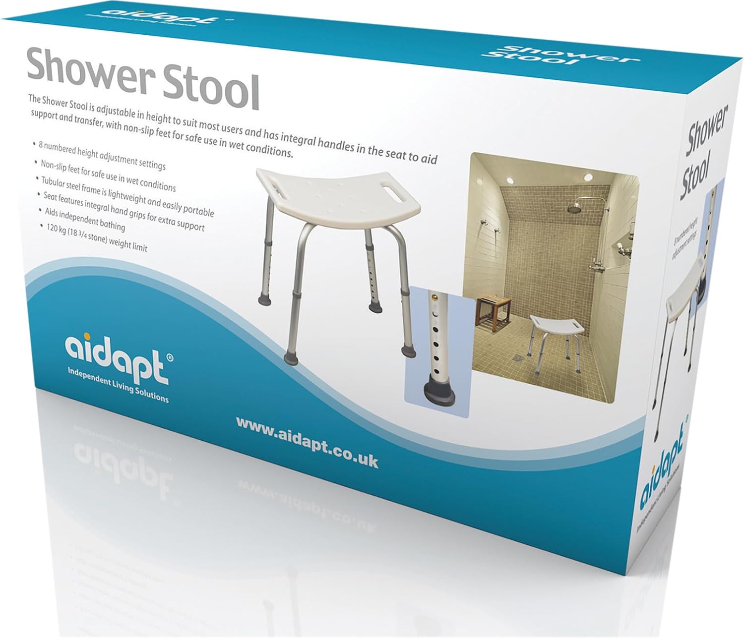 Aidapt Height Adjustable Shower and Bath Stool with Anti Slip Feet, Easy Clean Surface and Hand Grip to Aid Stability. for Users Who are Elderly, Disabled, Pregnant or Unsteady on Their Feet