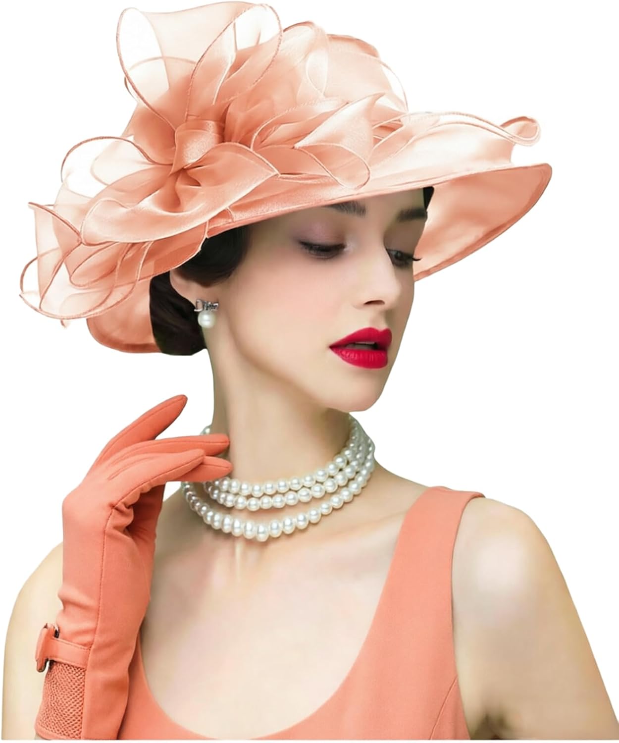 ORIDOOR Women's Organza Cloche Bowler Hat Derby Fascinator for Tea Party Bridal Wedding Hat