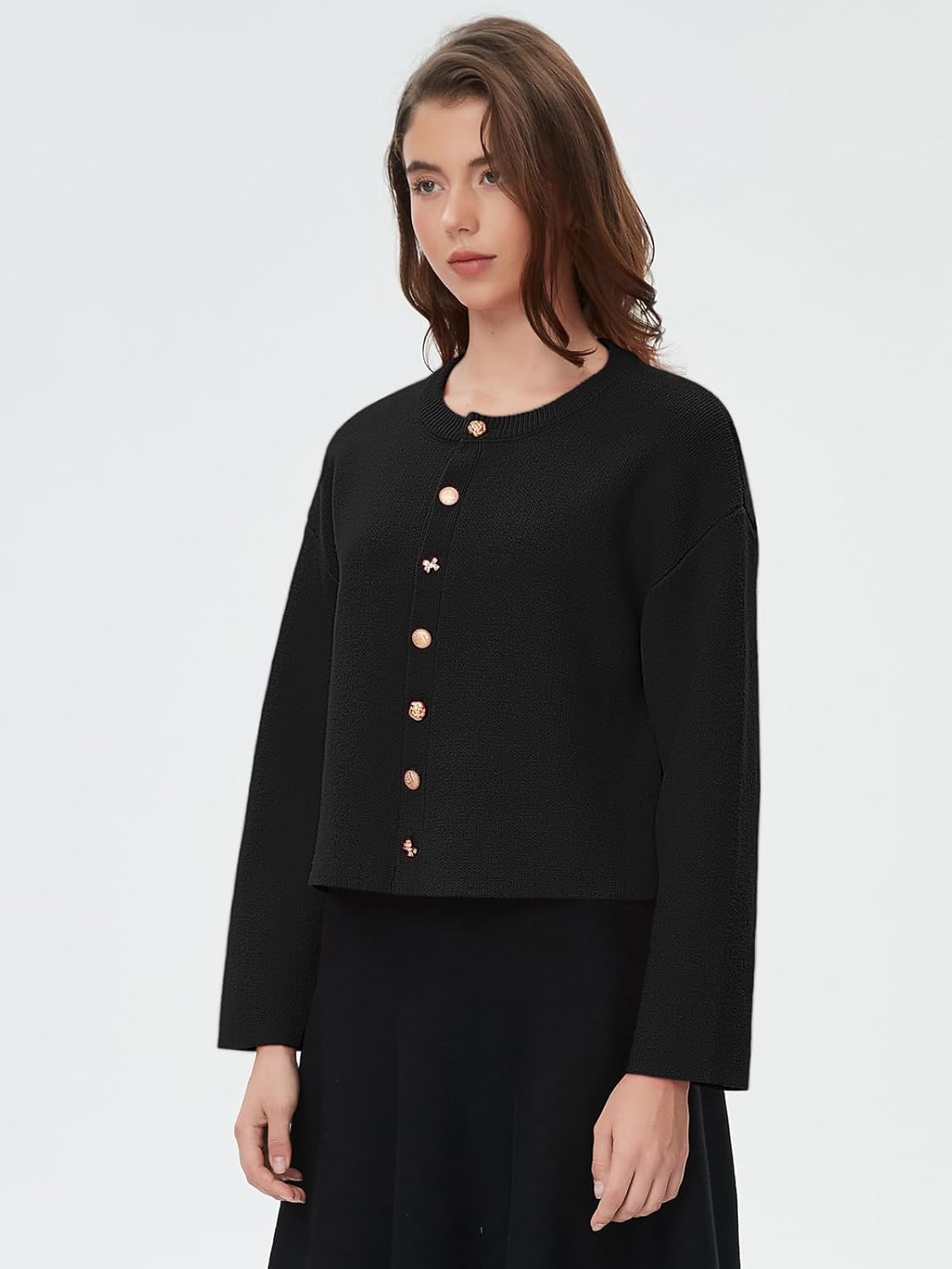 Spring Fall Cardigan Sweaters for Women Crewneck Button Down Open Front Chunky Cardigan Knit Sweater Jacket Coat - Image 3