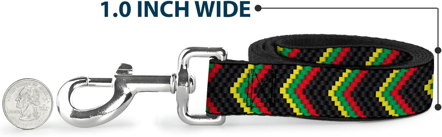 Buckle-Down Pet Leash - Chevron Weave Black/Rasta - 6 Feet Long - 1" Wide