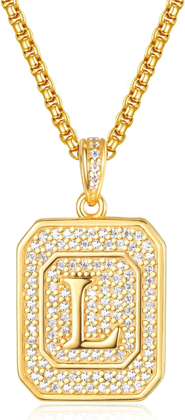 AENEAS Initial Necklace for Women Gold Plated Sterling Silver Square Initial Pendant Necklace Letter Jewelry Gift for Mom Wife Birthday Anniversary Christmas
