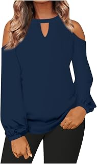 Womens Cold Shoulder Tops Casual Comfy Long Sleeve Hollow Out Tunic Tops T Shirts Women Round Neck Solid Color Basic Blouses & Shirts Sports Gym Going Out Workout Tops for Women UK