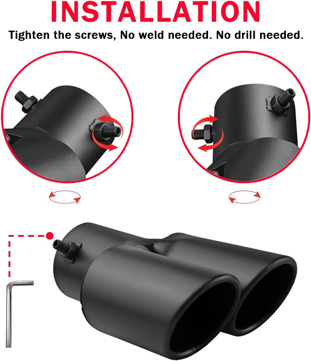 Dual Exhaust Tips, Stainless Steel Double Outlet Car Muffler Tail Tip Exhaust Curved Type Tailpipe Tip 63mm/2.5" Inlet Bolt-on Exhaust Tip Bevel Port (Straight,Matte Black)