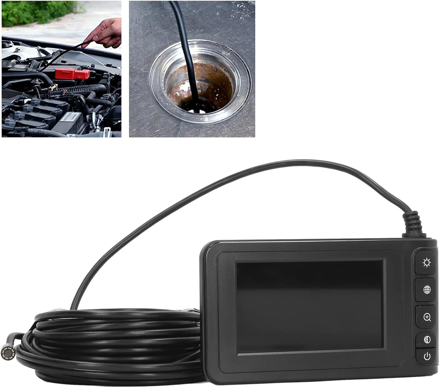 Industrial Endoscope 1080P HD 178 Degree Wide Angle 8mm Lens IP67 Pipe Inspection Camera with 4.3 Inch IPS Screen LED Light for Sewer Drain HVAC Automotive Plumbing Black