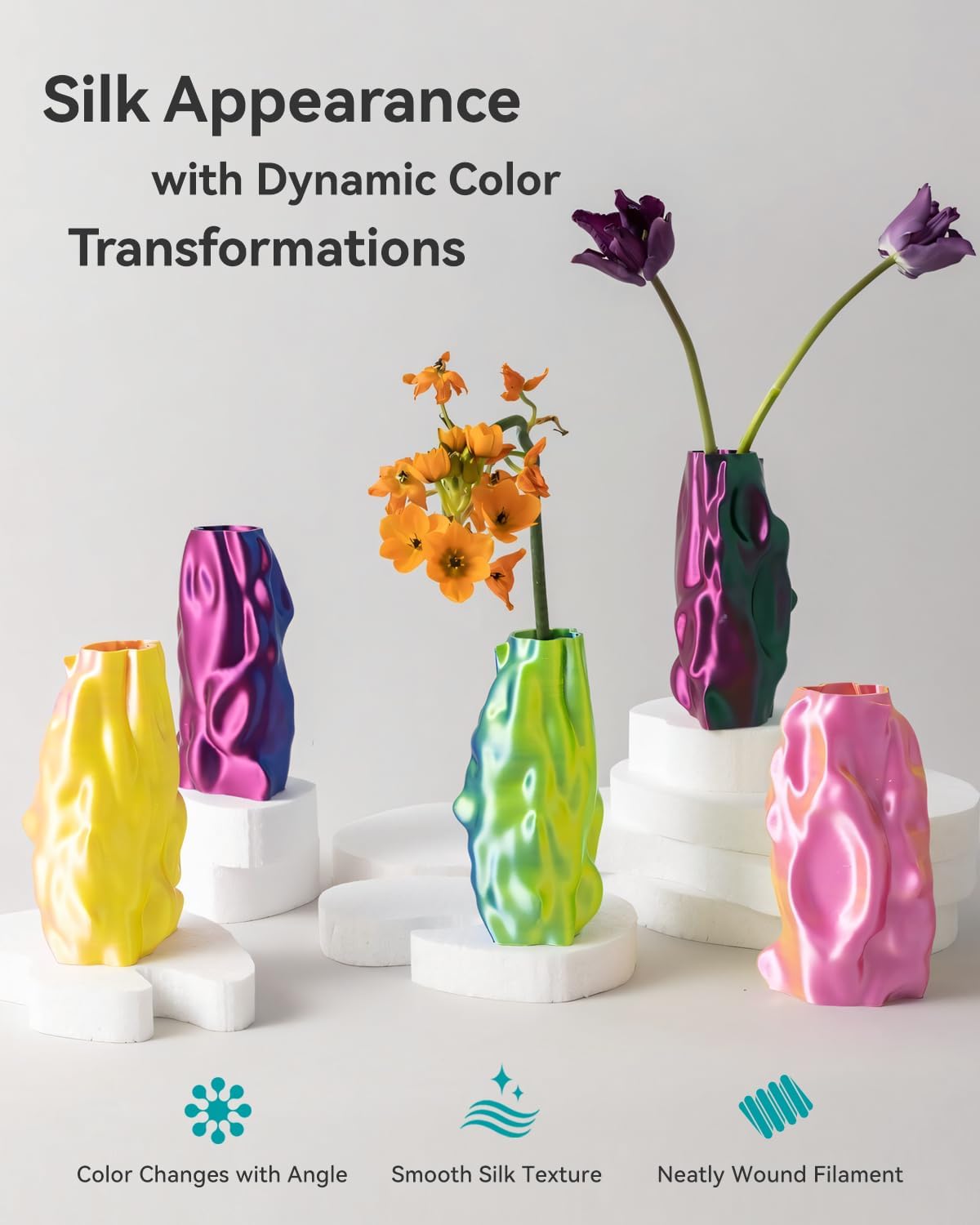 SUNLU 3D Printer Filament Bundle, Individually Vacuum Packed, Quadruple Color Silk Filament*4, PLA Silk Filament*4, 250g Spool, 2kg Total