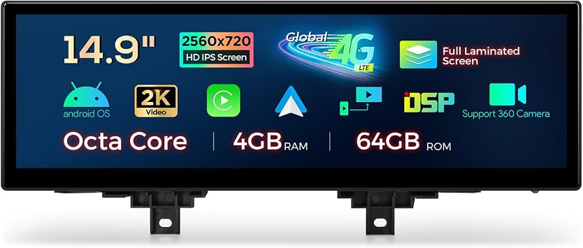 XTRONS 14.9 Inch Android 14 Car Stereo for BMW F30/F31/F32/F33/F34/F35/F36 from 2018 NBT EVO iDrive 5.0/6.0, 2K IPS Touch Screen 4+64GB Global 4G Car Radio Support Wireless CarPlay Android Auto