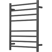 Electric Towel Warmer - Wall Mounted Bathroom Heated Towel Rack, Plug-in Design & Brushed Stainless Steel Finish Black