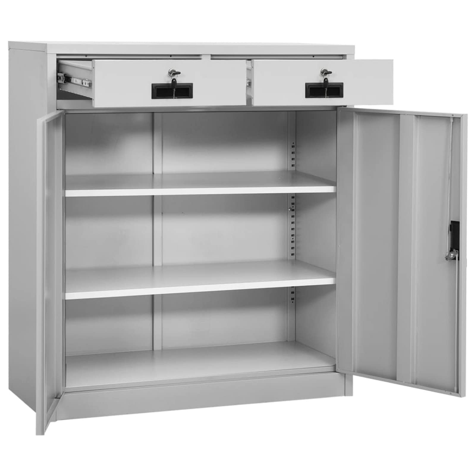 DJEKA Aktenschrank Abschließbar Metallschrank Büroschrank Werkstattschrank Mehrzweckschrank Stahl-Hellgrau-90x40x102 cm-2