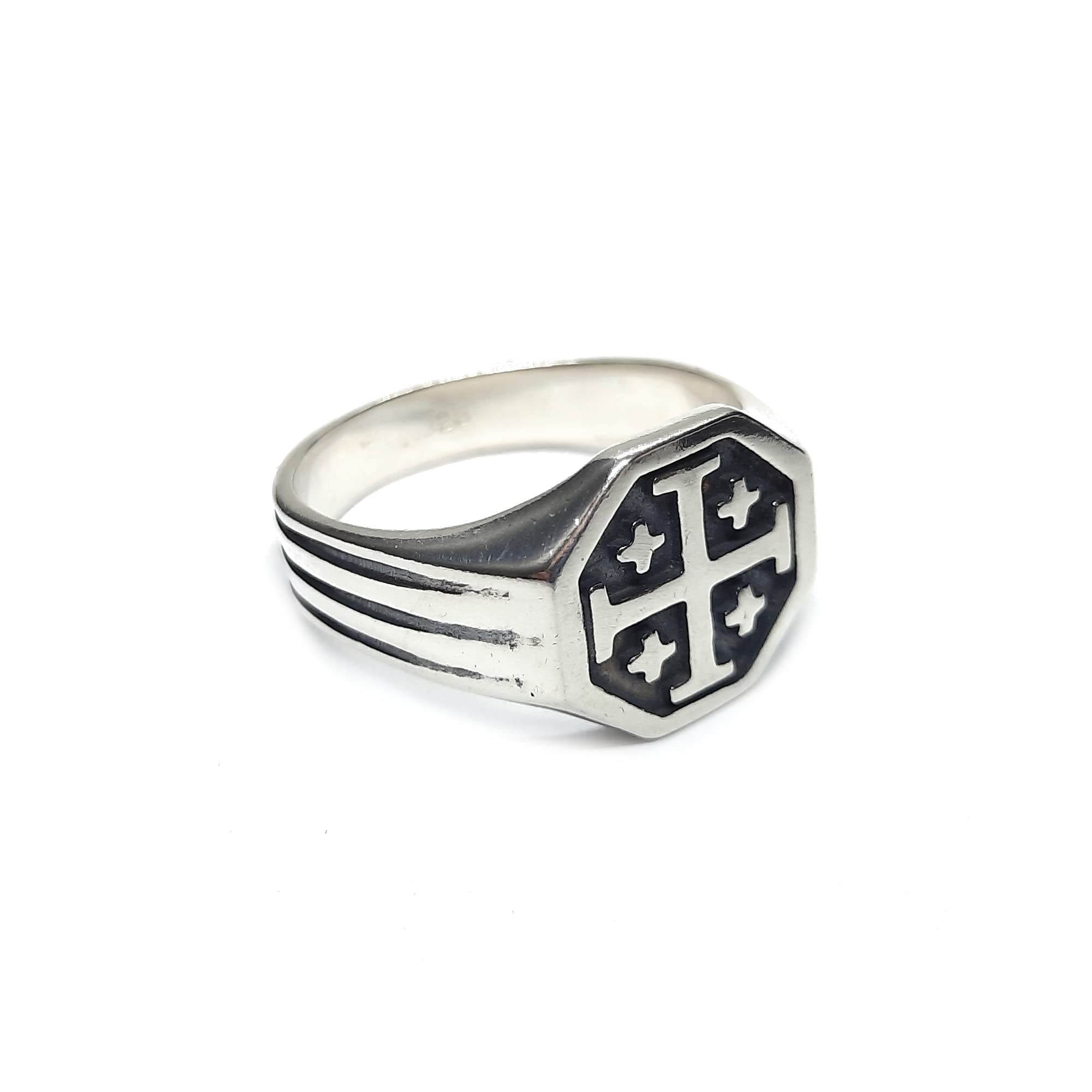 Anello da uomo in argento sterling Croce di Gerusalemme massiccio con marchio di garanzia 925