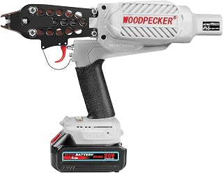 WOODPECKER eC760T 16GA Cordless 20V 4.0Ah Electric Hog Ring Gun, 1/2-Inch Crown, 3.0-4.0mm Closure Diameter, Battery Powered C Ring Plier Tool for Fencing, Wire Cages