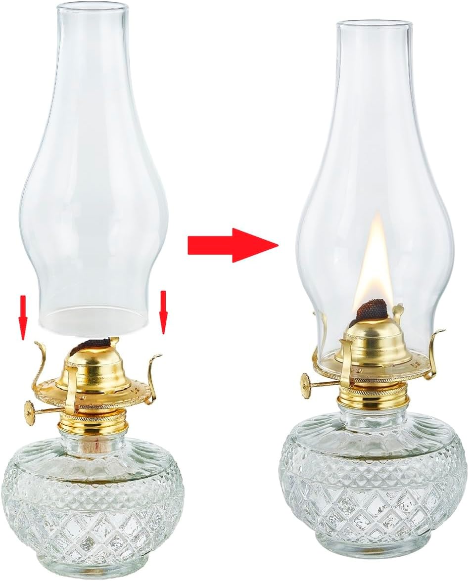 Oil Lamp Chimney Replacement,3 Inch Fitter x 8.3 Inch Tall Kerosene Lamp Globe,Clear Glass Light Globe,Hurricane Lamps Globes Shade Cover,Glass Chimney for Oil Lamps for Indoor Use